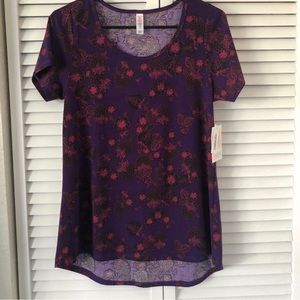 LuLaRoe classic T shirt deep purple light purple Strawberry and floral XS NWT